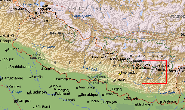 Carte générale du Népal  --  Cliquer dans la zone pour visualiser le détail de l'itinéraire